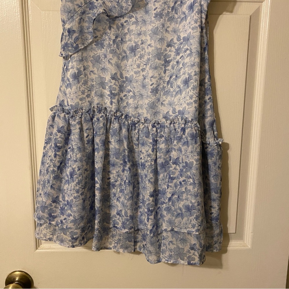 Floral Blue Ruffle Dress - Picture 3 of 10